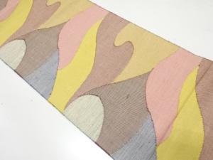 手織り紬　山並模様織り出し　名古屋帯